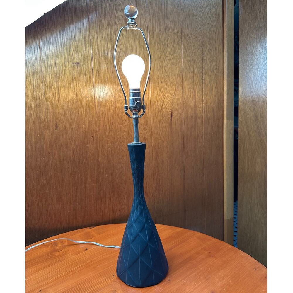 Dark Blue Geometric Ceramic Lamp with Glass Finial  - 28" Tall